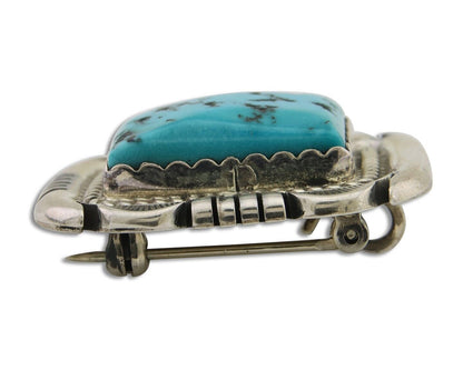 Navajo Pin 925 Silver Natural Blue Turquoise Artist Signed Hyson Craig C.80's