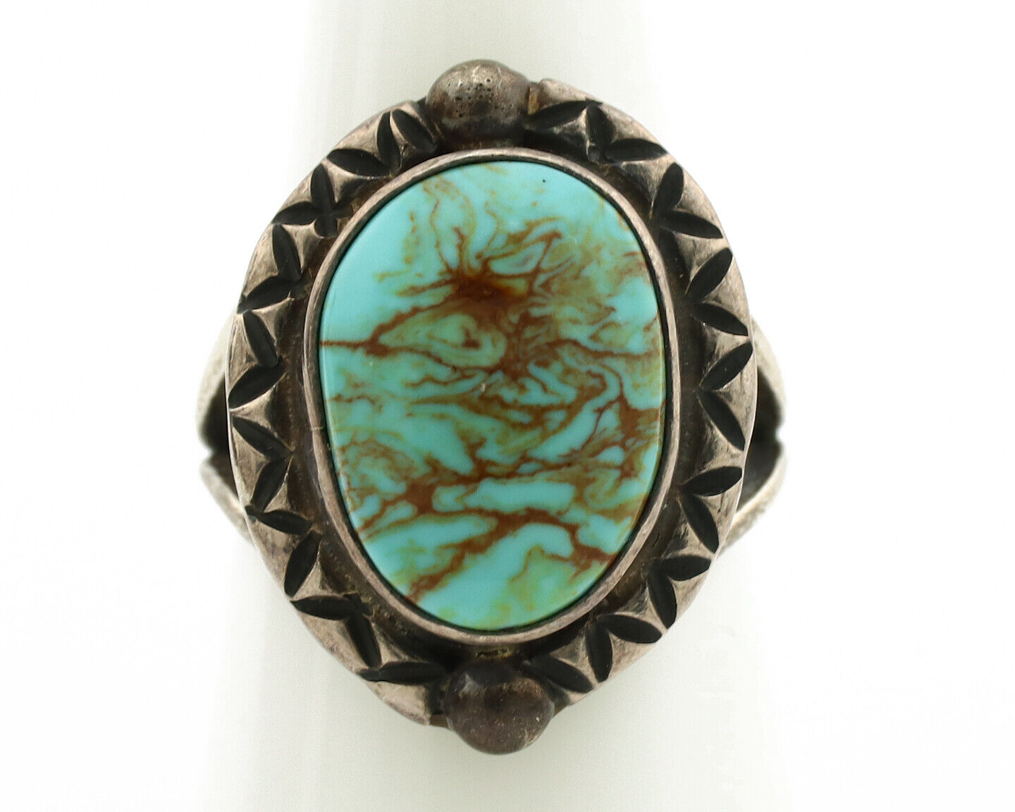 Navajo Ring .925 Silver Kingman Turquoise Artist Signed Gecko C.1980's