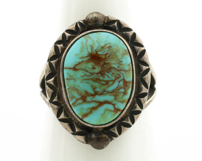 Navajo Ring .925 Silver Kingman Turquoise Artist Signed Gecko C.1980's