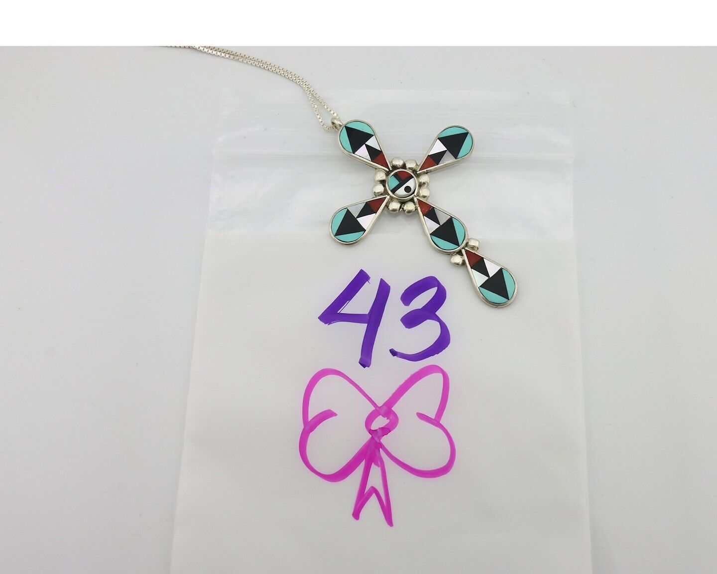 Zuni Cross Pendant 925 Silver Natural Gemstone Zeno & Maryann Edaaki C.80's