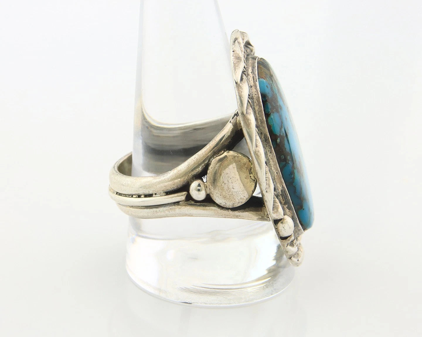 Men Navajo Ring Sterling Silver Nevada Turquoise Vintage Signed D Size 11