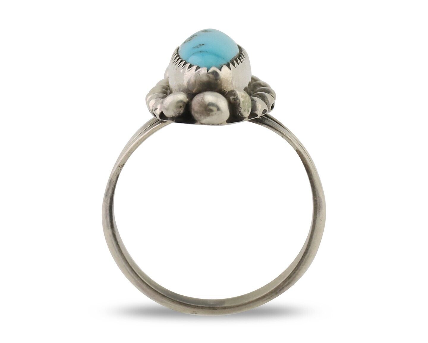 Navajo Ring 925 Silver Sleeping Beauty Turquoise Artist Signed SC C.80's