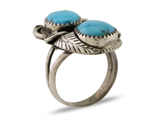 Navajo Handmade Ring 925 Silver Natural Tuquoise Artist Signed JM C.80's