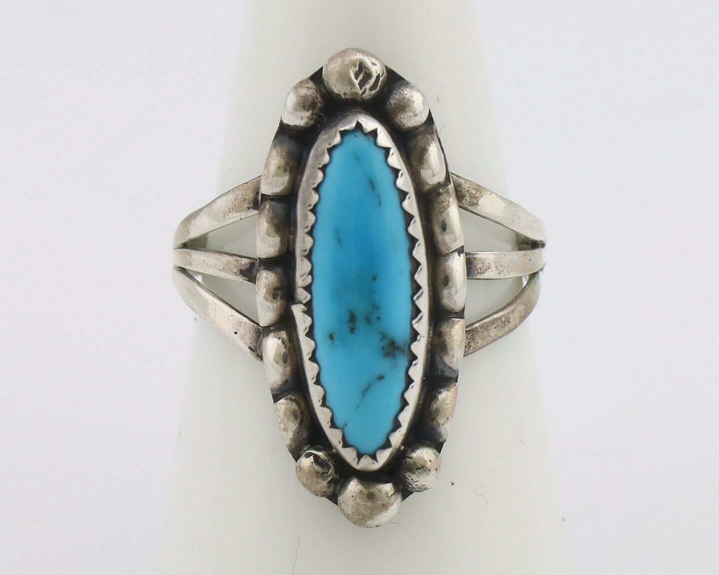 Navajo Ring .925 Silver Sleeping Beauty Turquoise Signed SkyStone Creations C80s