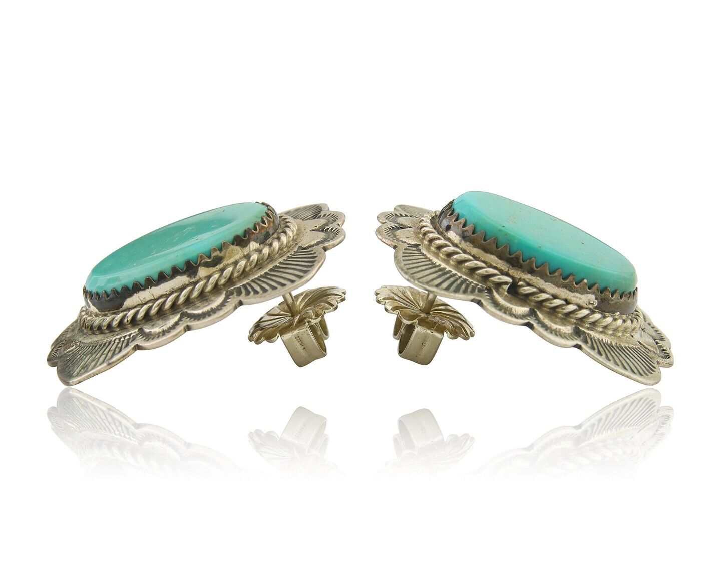 Navajo Earrings 925 Silver Turquoise Artist Signed William Denetdale C.80's