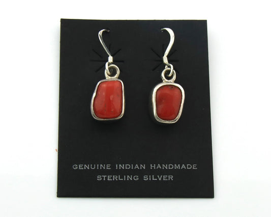 Navajo Dangle Earrings Sterling Silver Handmade Vintage Natural Coral