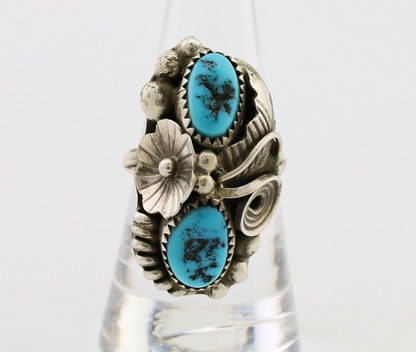 Navajo Ring 925 Silver Sleeping Beauty Turquoise Signed Max Calabaza C.80's