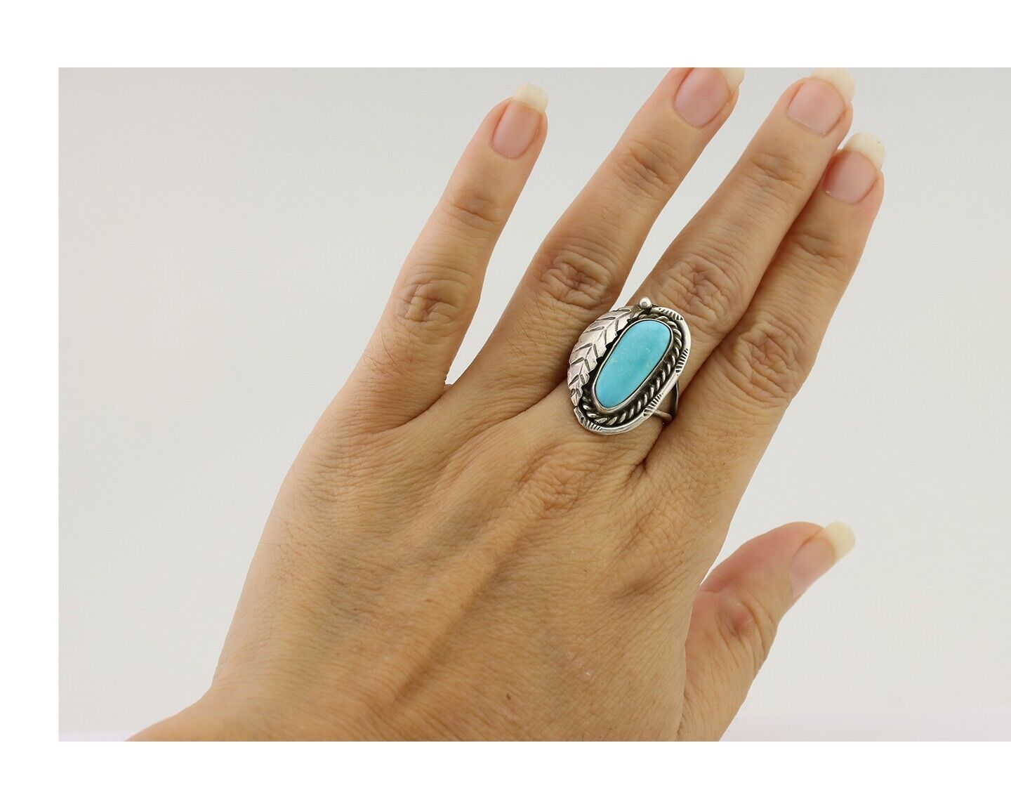 Navajo Handmade Ring 925 Silver Kingman Turquoise Native American Artist C.80's