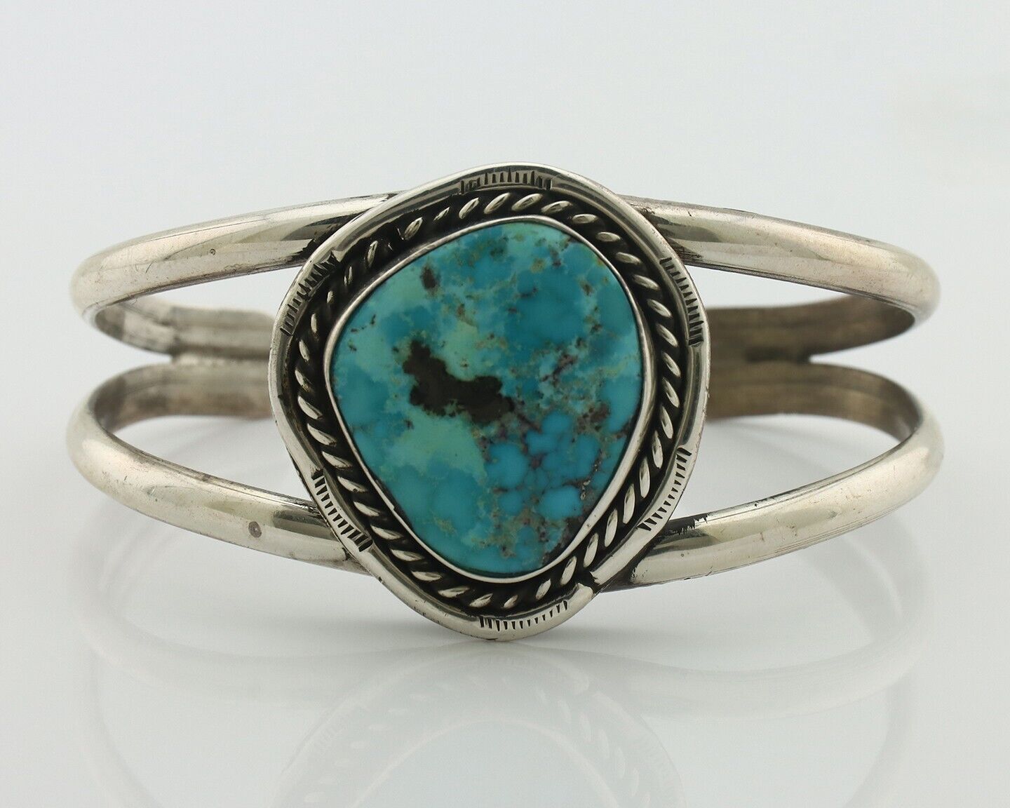 Navajo Bracelet 925 Silver Fox Mine Turquoise Native American Artist C.80's
