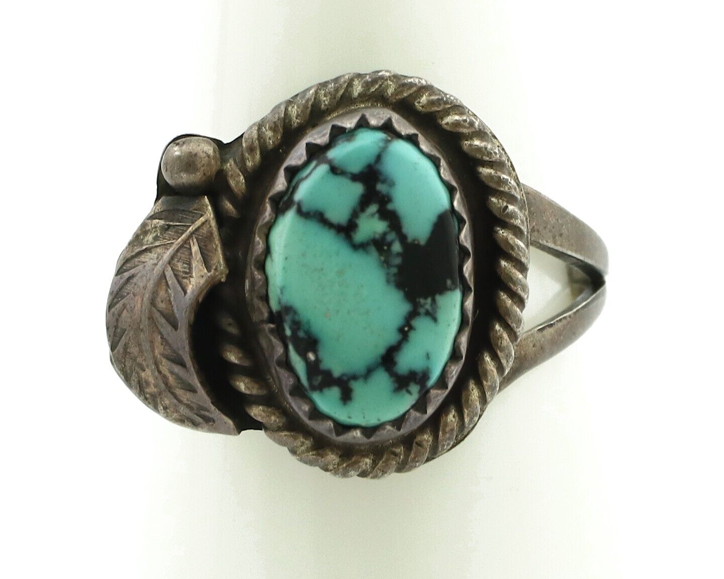 Navajo Ring 925 Silver Spiderweb Turquoise Native American Artist C.80's