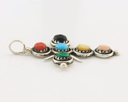 Zuni Cross Pendant Sterling Natural Gemstone Authentic Traditional Signed H&M