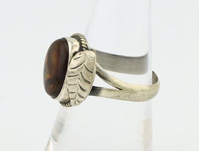 Navajo Handmade Ring 925 Silver Natural High Grade Fire Opal Native Artist C.80s