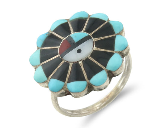 Vintage Zuni Ring 925 Sterling Silver Natural Gemstone Size 6.75