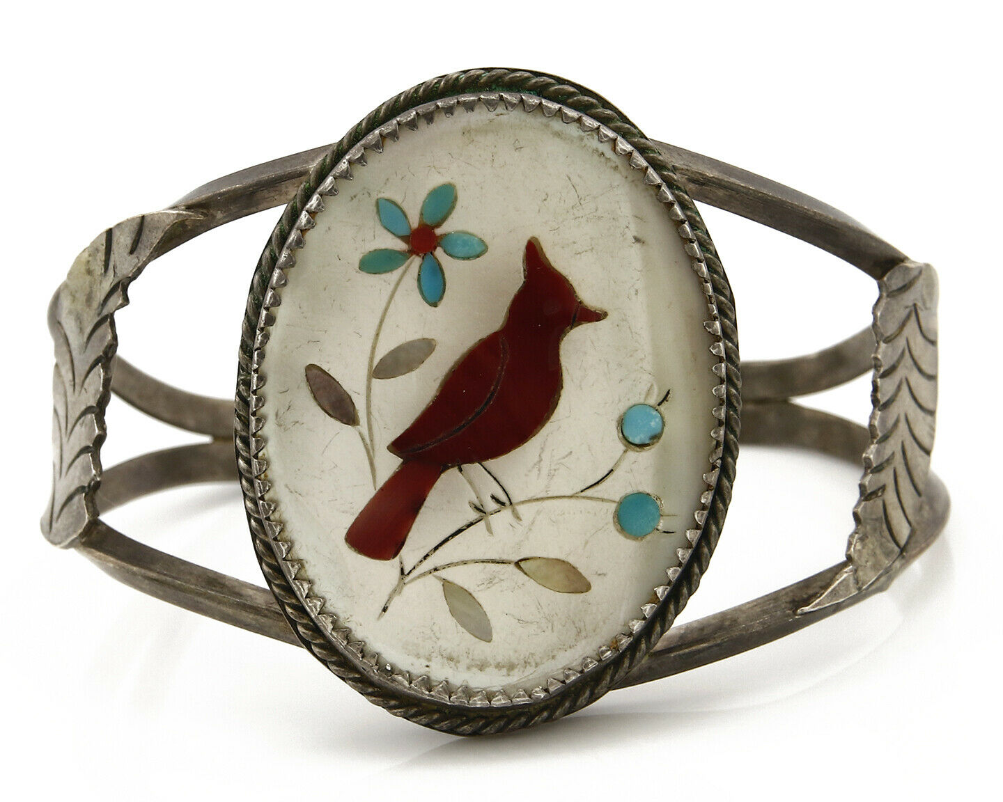 Navajo Natural Gemstone Bracelet 925 Silver Artist Native American Inlaid C.1975