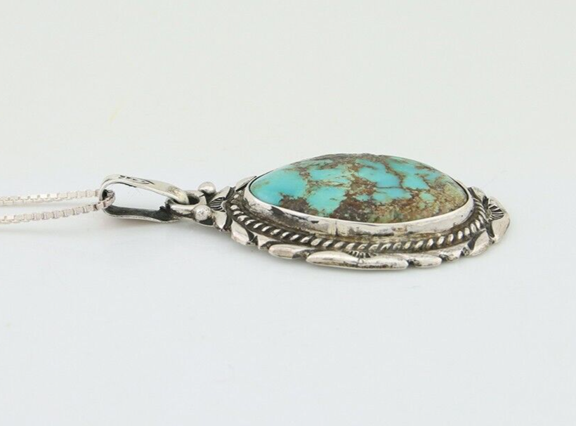 Navajo Necklace 925 Silver Natural Blue Turquoise Artist Signed M Montoya C.80's