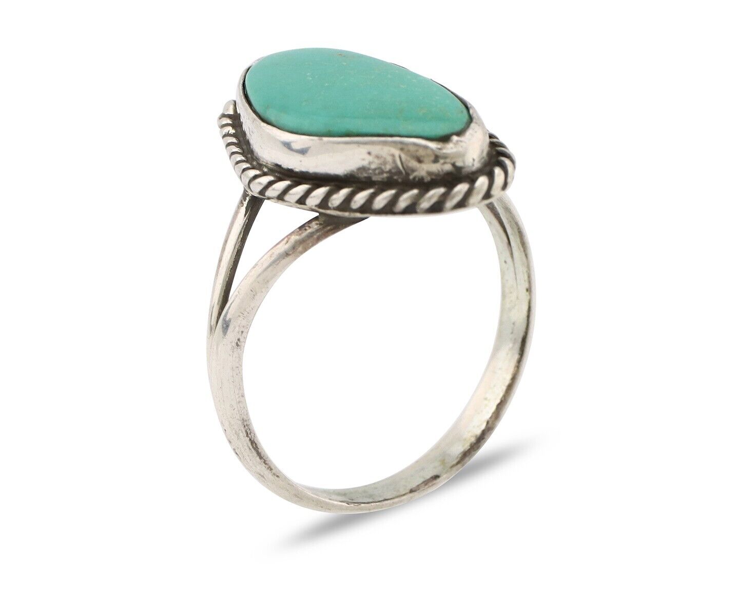 Navajo Ring 925 Silver Natural Turquoise Artist Signed Rabbit Stick C.80's