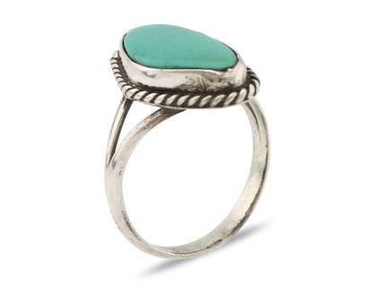 Navajo Ring 925 Silver Natural Turquoise Artist Signed Rabbit Stick C.80's