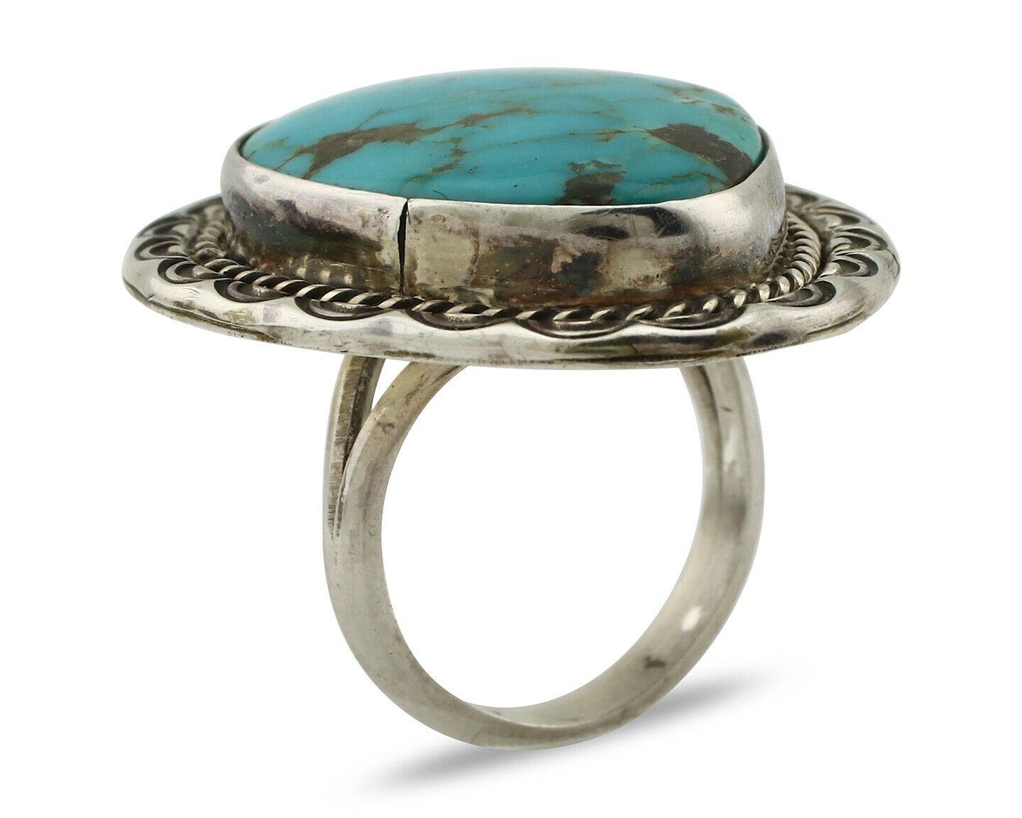 Navajo Ring 925 Silver Natural Turquoise Native Artist Signed KH C.80's