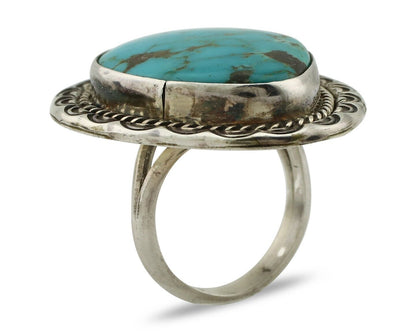 Navajo Ring 925 Silver Natural Turquoise Native Artist Signed KH C.80's