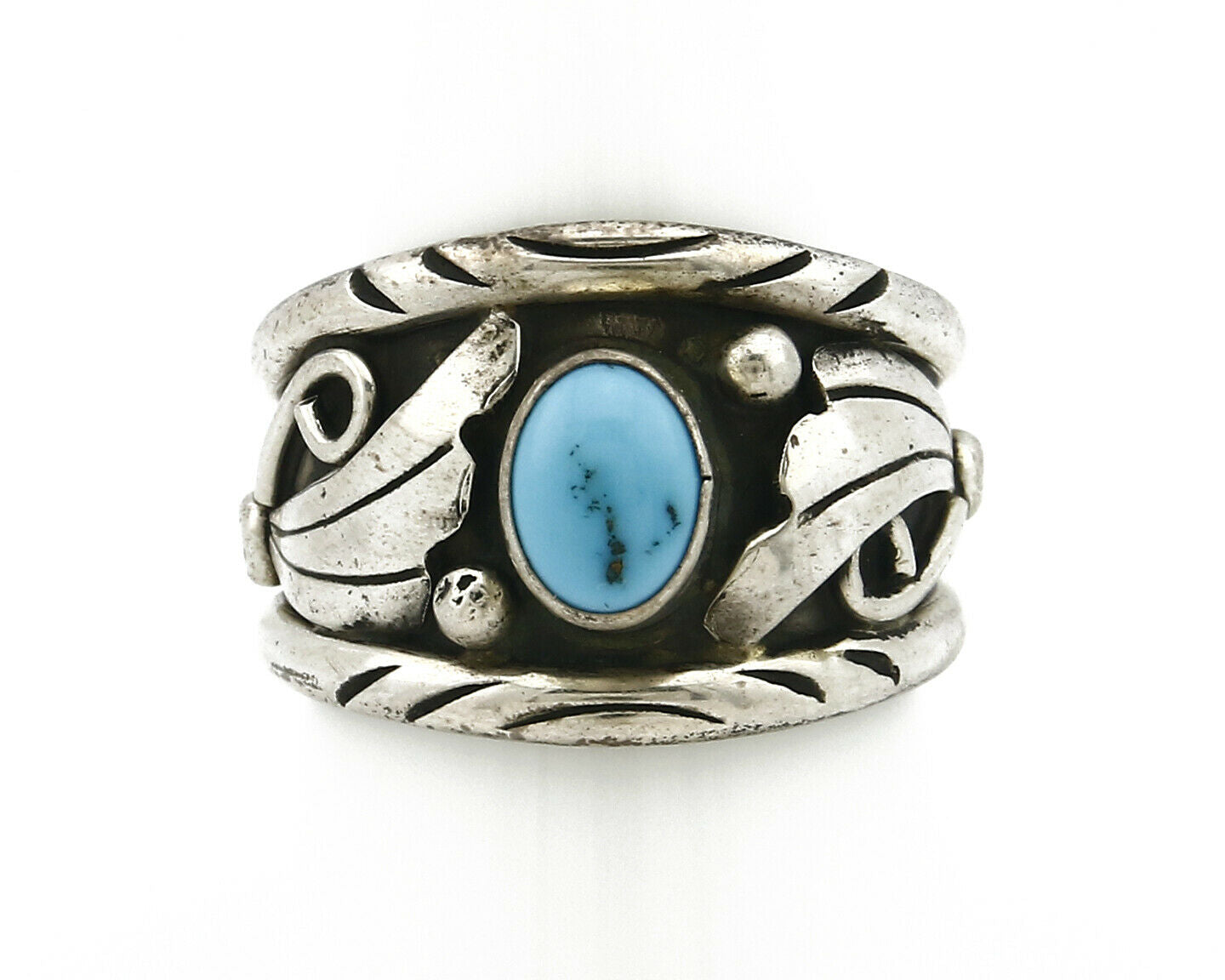 Navajo Ring .925 Silver Handmade Sleeping Beauty Turquoise Signed ELA C.80's