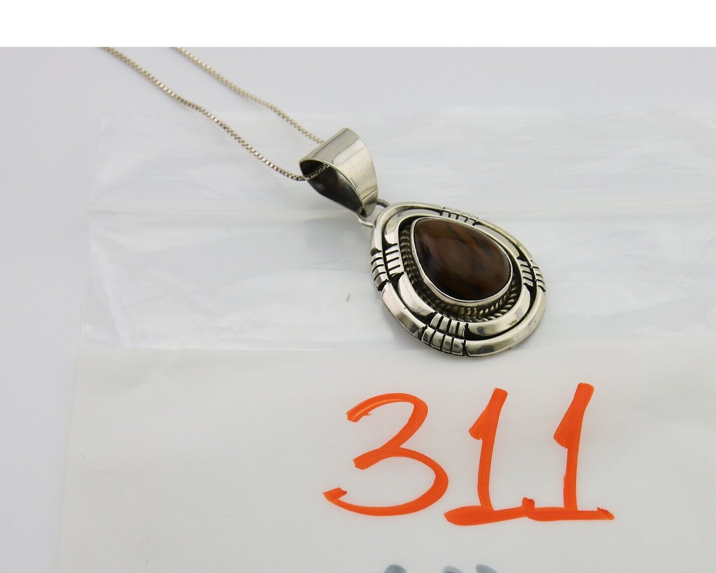 Navajo Necklace 925 Silver Petrified Wood Handmade Native American Artist C.80's