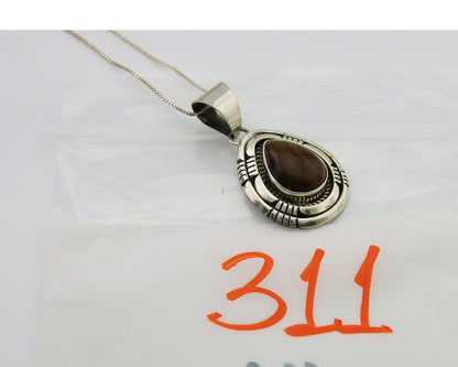 Navajo Necklace 925 Silver Petrified Wood Handmade Native American Artist C.80's