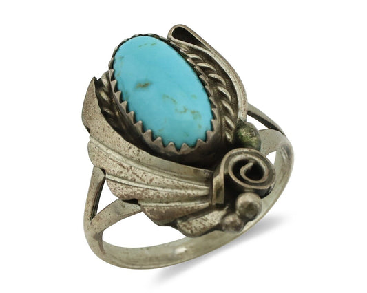 Navajo Ring .925 Silver Sleeping Beauty Turquoise Native American Artist C.80's