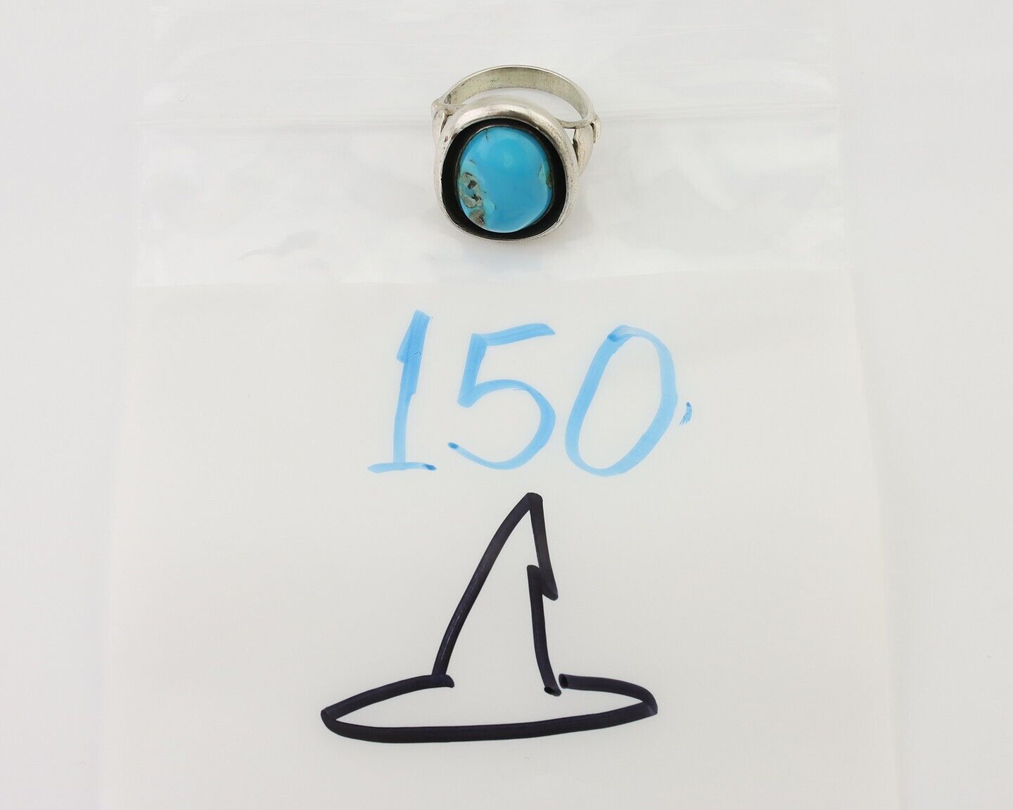 Navajo Ring 925 Silver Sleeping Beauty Turquoise Signed M Montoya C.80's