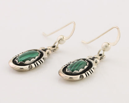 Navajo Dangle Earrings 925 Silver Natural Malachite Native American Artist C.80s