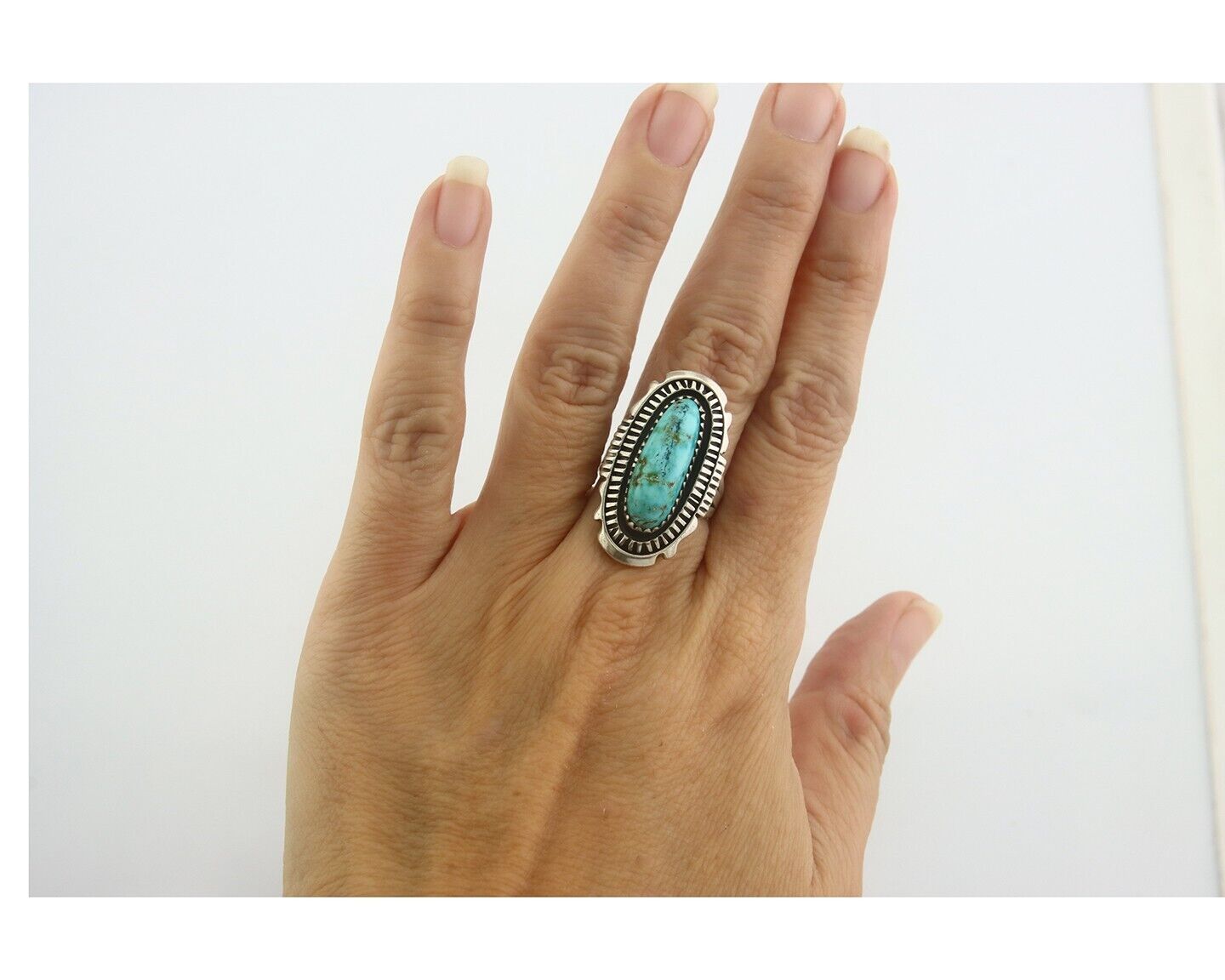Navajo Ring 925 Sterling Turquoise Handmade Native Artist C.80's Size 6.0
