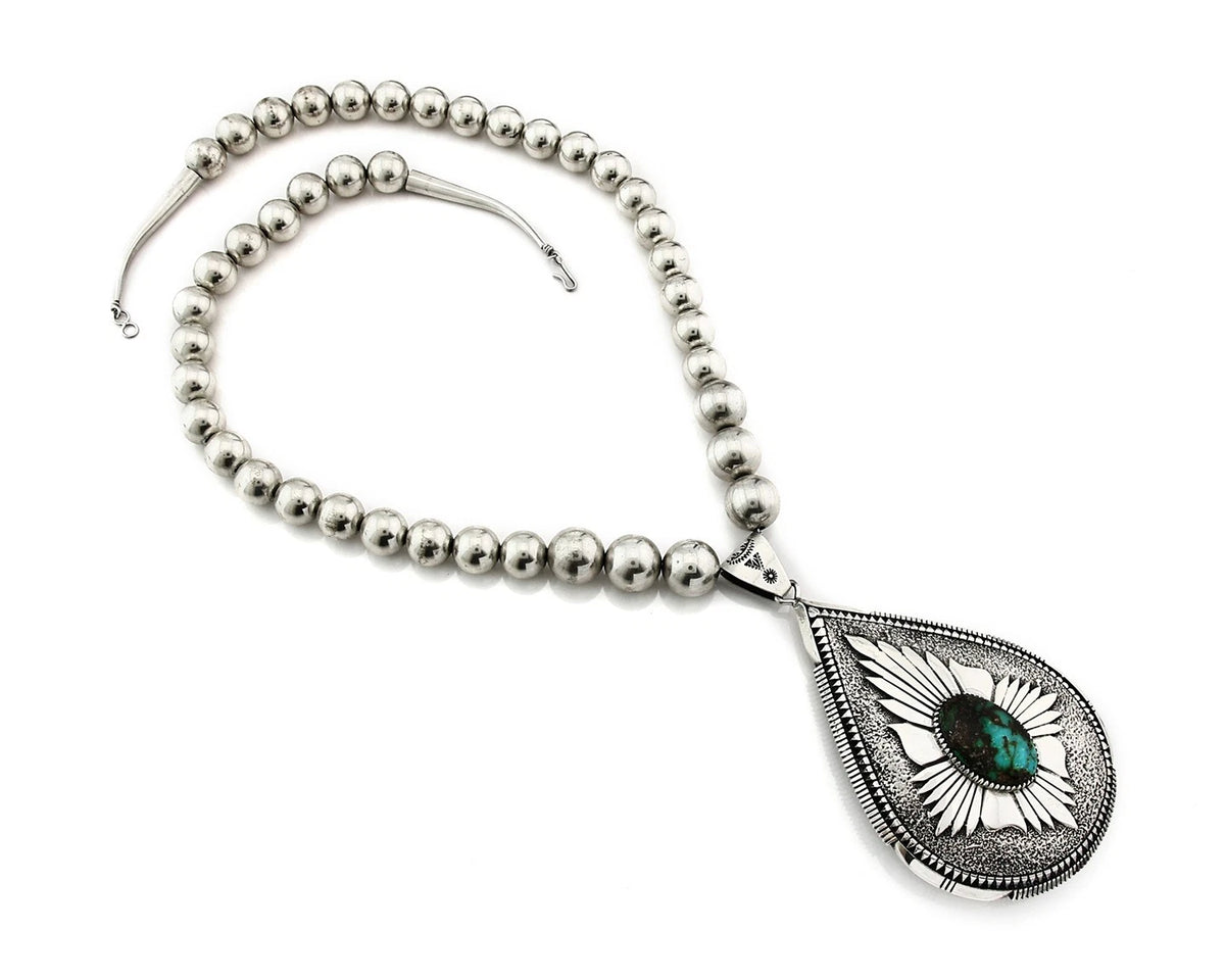 Navajo Necklace Blue Turquoise Vintage Handmade Signed EDDY CHACO C.80's