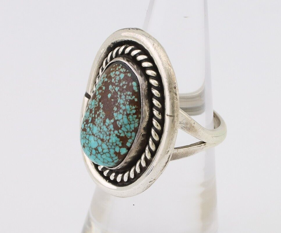 Navajo Ring 925 Silver Real Mine 8 Turquoise Native American Artist C.80's