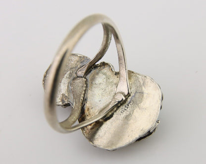 Navajo Handmade Ring 925 Silver Coral & Turquoise Native Artist C.80's