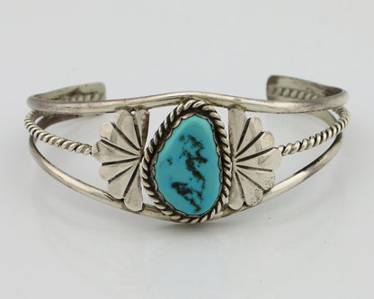 Navajo Bracelet 925 Silver Sleeping Beauty Turquoise Native American Artist C80s