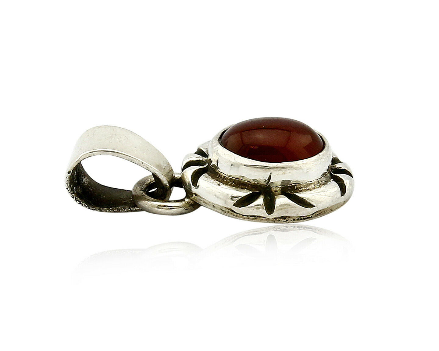 Navajo Hand Stamped Natural Mined Cornelian in .925 SOLID Silver Pendant