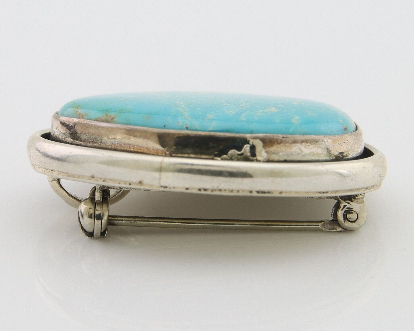 Navajo Pin Pendant 925 Silver Globe Turquoise Artist Signed Doug Zachary C.80's