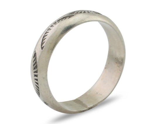 Navajo Hand Stamped Band 925 Silver 6.0 mm Signed Larry Chavez Size 10.5 C.80's