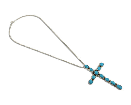 Zuni Necklace 925 Silver Spiderweb Turquoise Native American Artist C.80's