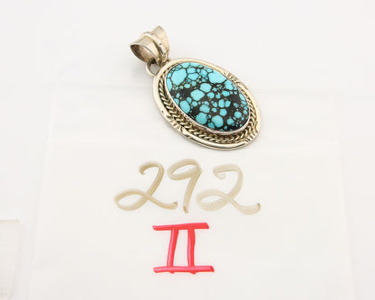 Navajo 925 Silver Spiderweb Pendant Turquoise Artist Signed Sun West C.80's