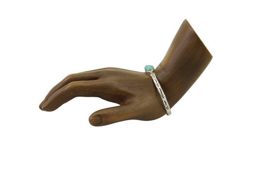 Navajo Hand Stamped Cuff Bracelet Turquoise 925 Silver Native American Artist