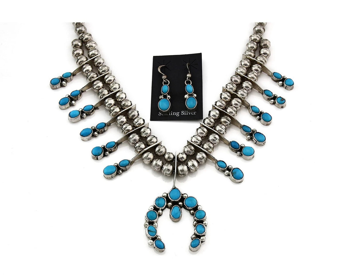 Navajo Squash Necklace Natural Turquoise Vintage Handmade Native Artist C.80's