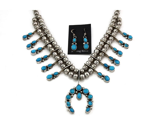 Navajo Squash Necklace Natural Turquoise Vintage Handmade Native Artist C.80's