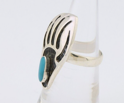 Navajo Badger Paw Ring 925 Silver Turquoise Native American Artist C.80's