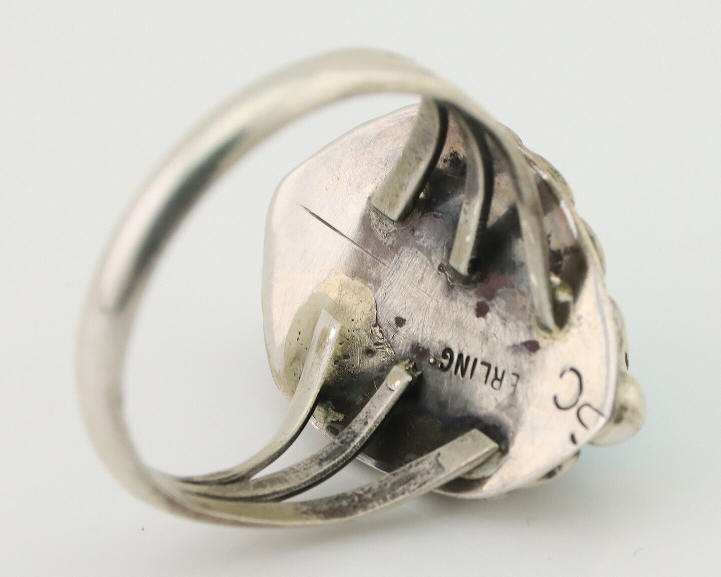Navajo Ring 925 Silver Sleeping Beauty Turquoise Artist Signed SC C.80's