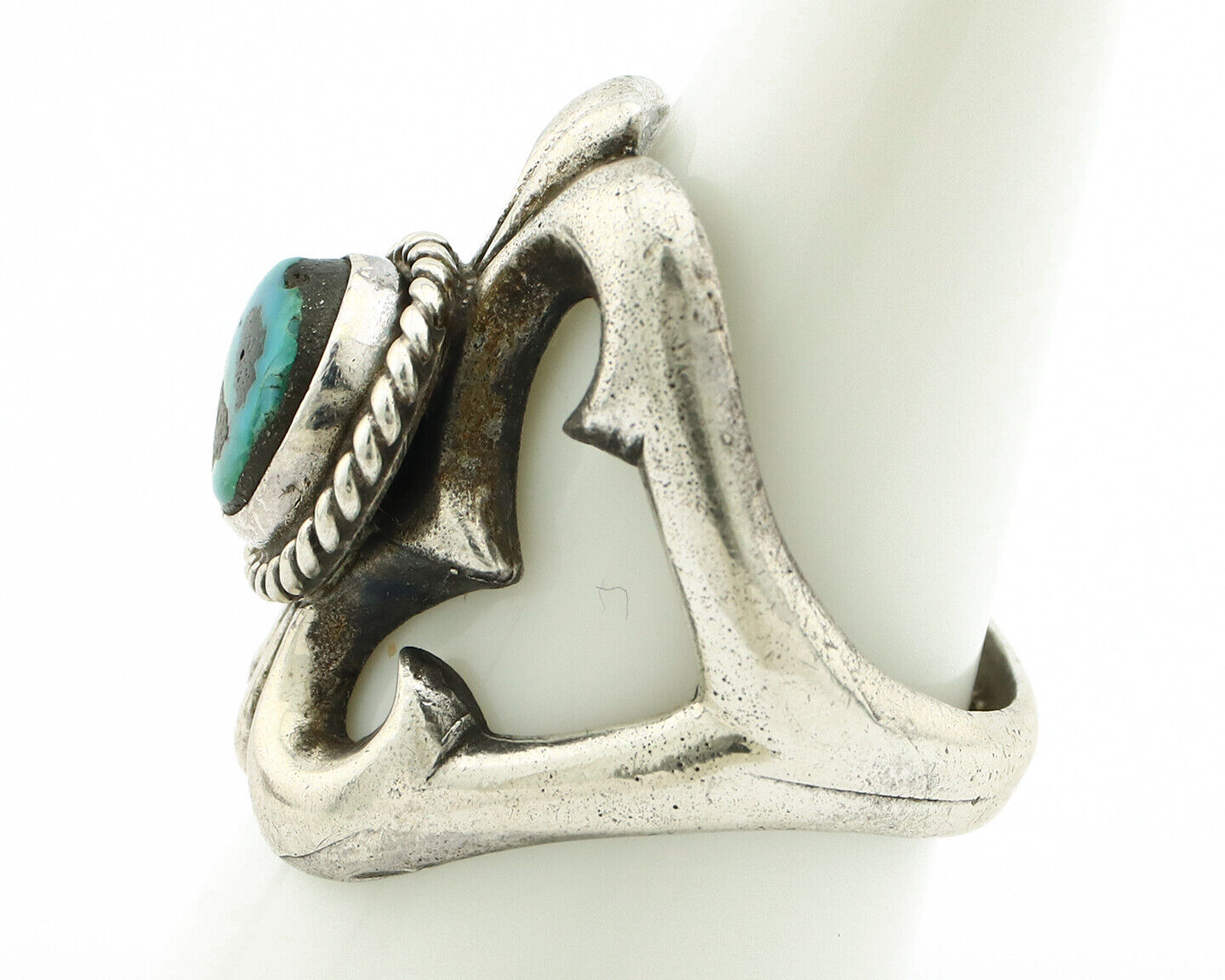 Navajo Sand Cast Ring .925 Silver Blue Turquoise Native Artist C.80's