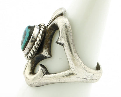 Navajo Sand Cast Ring .925 Silver Blue Turquoise Native Artist C.80's