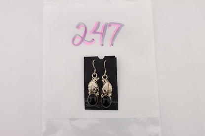 Navajo Dangle Earrings 925 Silver Black Onyx Native American Artist C.80's
