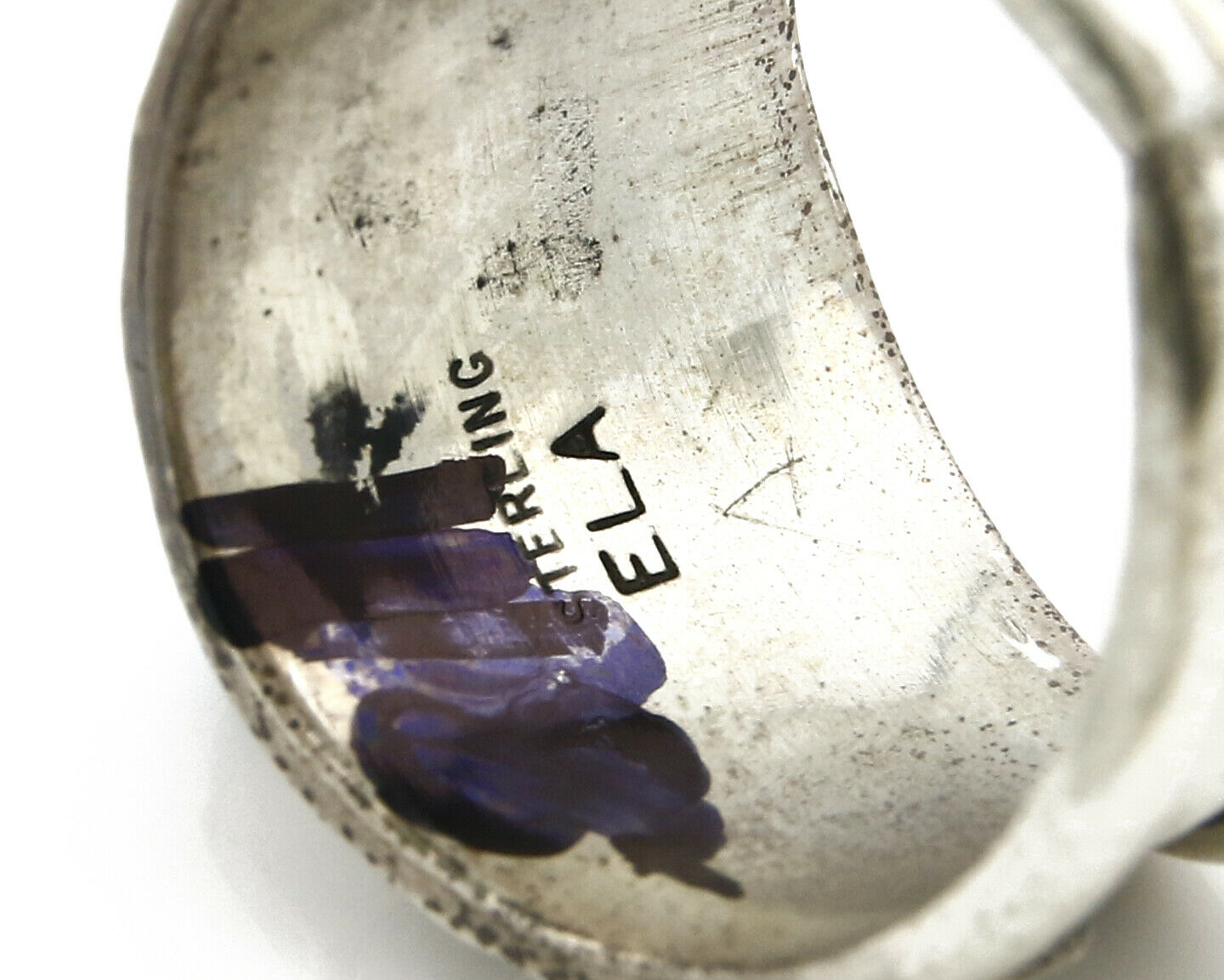 Navajo Ring .925 Silver Handmade Sleeping Beauty Turquoise Signed ELA C.80's