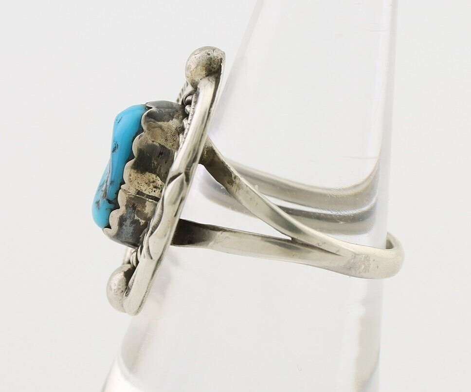 Navajo Ring 925 Silver Sleeping Beauty Turquoise Signed V & N EDSITTY C.80's