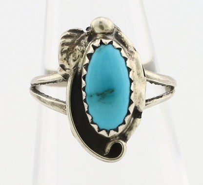 Navajo Ring 925 Silver Sleeping Beauty Turquoise Signed SkyStone Creations C80s